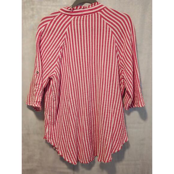 Cato Red White Stripe 14/16W VNeck Beach Flowy Nautical Raw Edge Snap front - Picture 2 of 6